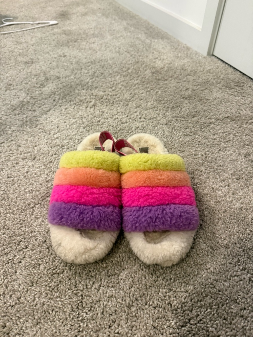 Fuzzy Rainbow Slide Slippers - Multicolor